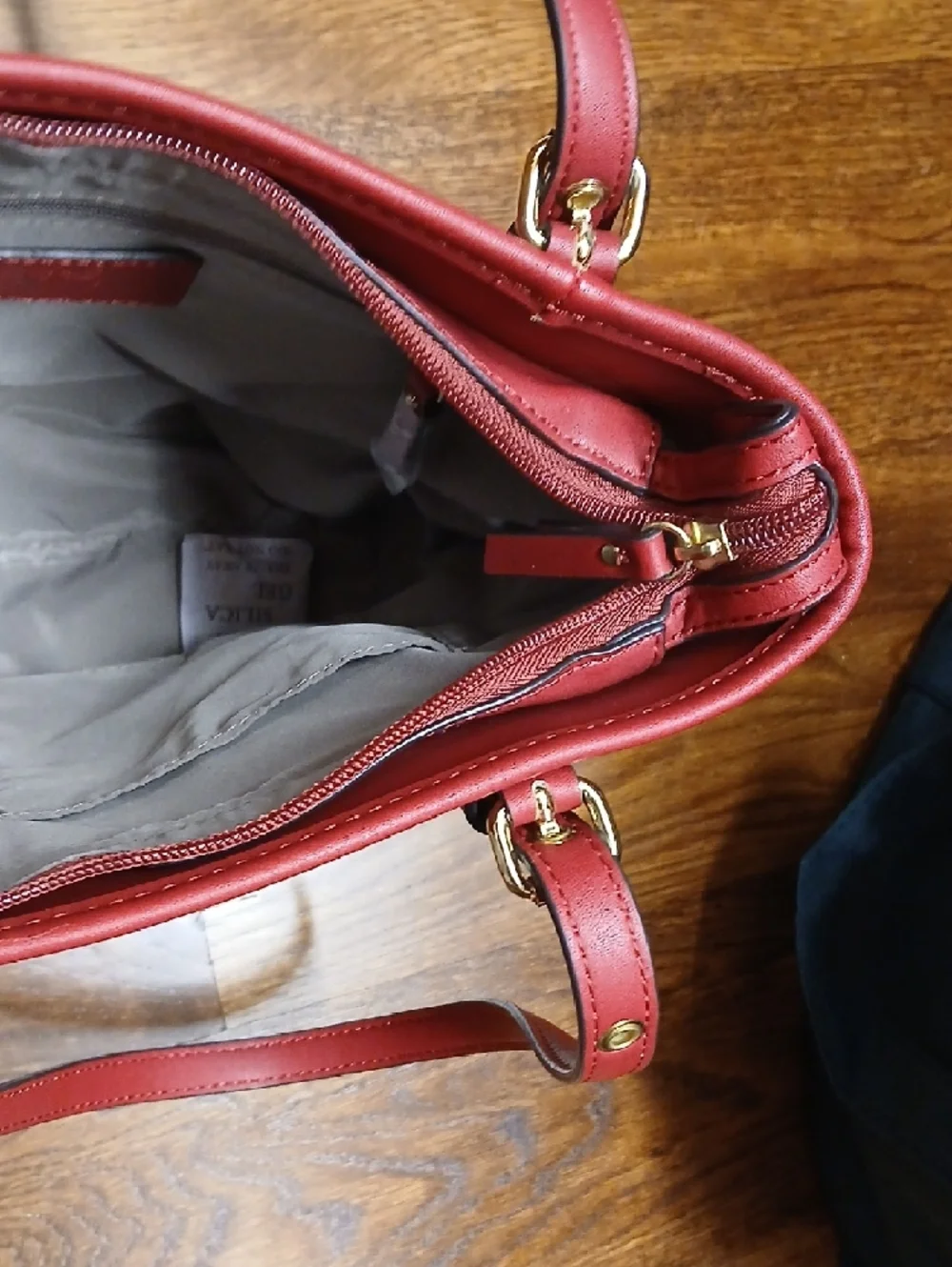 Anne Klein Red Croc-Embossed Tote Bag with Gold Accent - Picture 4 of 5